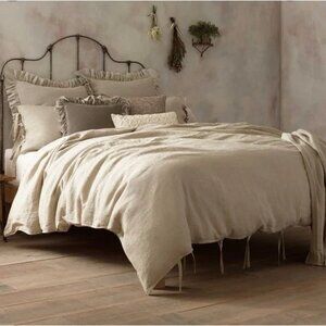 Wamsutta Vintage Collection Linen Ties KING Duvet Cover Tan Beige